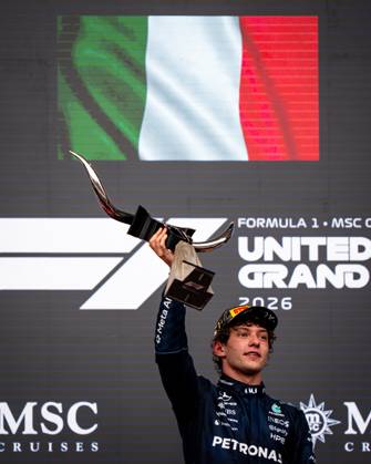 October 25, 2026, Austin, United States: Andrea Kimi Antonelli (ITA) (Mercedes-AMG Petronas F1 Team) on the podium after the race of the Formula 1 United States Grand Prix 2026 at the Circuit of the Americas. F1 2026: (Race) United States Grand Prix In Austin, Texas - 25 Oct 2026  - ZUMAs197 20261025_aaa_s197_424 Copyright: xLucaxMartinix