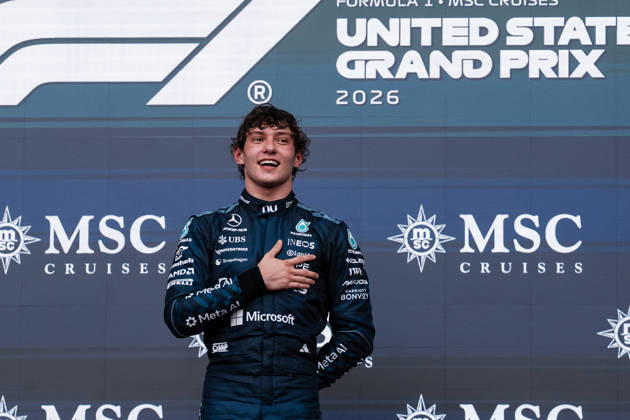 AUSTIN, UNITED STATES, OCT 25: Race winner Andrea Kimi Antonelli of Italy and Mercedes AMG Petronas F1 Team on the podium during the F1 Grand Prix of United States at Circuit of The Americas on October 25, 2026 in Austin, Texas (photo by Richard Callis SPP) Copyright: xRichardxCallis SportsxPressxPhotox Sportspressphoto_SPR268448