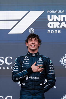 AUSTIN, UNITED STATES, OCT 25: Race winner Andrea Kimi Antonelli of Italy and Mercedes AMG Petronas F1 Team on the podium during the F1 Grand Prix of United States at Circuit of The Americas on October 25, 2026 in Austin, Texas (photo by Richard Callis SPP) Copyright: xRichardxCallis SportsxPressxPhotox Sportspressphoto_SPR268449