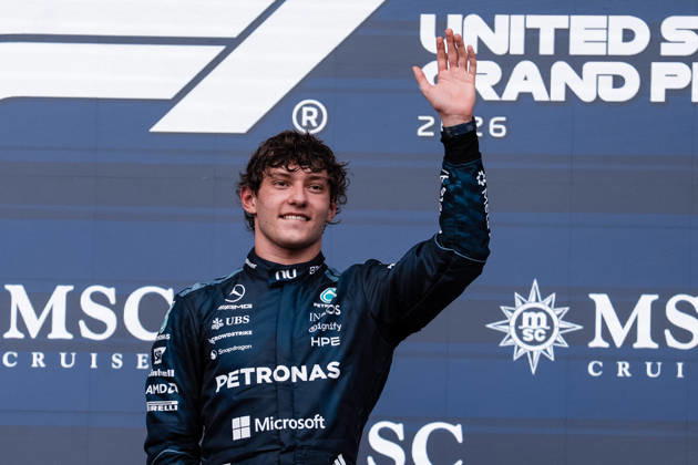 AUSTIN, UNITED STATES, OCT 25: Race winner Andrea Kimi Antonelli of Italy and Mercedes AMG Petronas F1 Team on the podium during the F1 Grand Prix of United States at Circuit of The Americas on October 25, 2026 in Austin, Texas (photo by Richard Callis SPP) Copyright: xRichardxCallis SportsxPressxPhotox Sportspressphoto_SPR268452