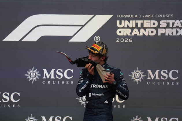 Formula 1 MSC Cruises United States Grand Prix 2026 Winner Italian driver Andrea Kimi Antonelli Mercedes-AMG Petronas Formula One Team on the podium after the formula 1 msc cruises united states grand prix 2026 at the Circuit of the Americas in Austtin, united states October 25 2026. Austin United States  Copyright: xMatrixxImagesx xHasanxBraticx