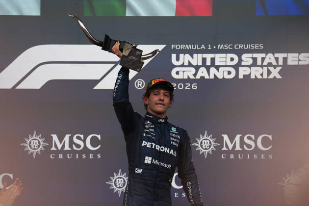 Formula 1 MSC Cruises United States Grand Prix 2026 Winner Italian driver Andrea Kimi Antonelli Mercedes-AMG Petronas Formula One Team on the podium after the formula 1 msc cruises united states grand prix 2026 at the Circuit of the Americas in Austtin, united states October 25 2026. Austin United States  Copyright: xMatrixxImagesx xHasanxBraticx