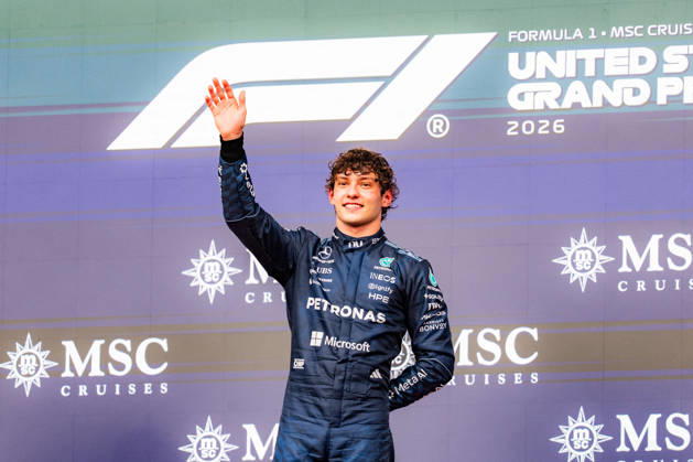 United States Grand Prix Podium - Austin ANDREA KIMI ANTONELLI 12 (ITA) of Mercedes-AMG PETRONAS Formula One Team (Mercedes-AMG F1 W17) celebrating his win on the podium on Sunday during the Formula 1 United States Grand Prix 2026 at Circuit of The Americas in Austin, Texas, United States, on October 25, 2026. Photo by Antoine LAPEYRE Reveries Agency ABACAPRESS.COM Austin United States  Copyright: xAntoinexLapeyre ReveriesxAgency ABACAx