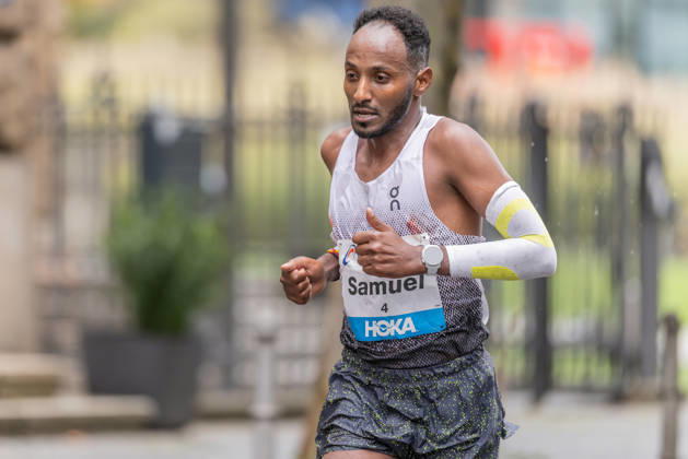 Mainova Frankfurt Marathon 2026: Samuel Fitwi Sibathu; Germany Finishes 7th at the Mainova Frankfurt Marathon on October 25, 2026, in Frankfurt am Main, Frankfurt am Main, Hesse, Germany; Festhalle; Race Course