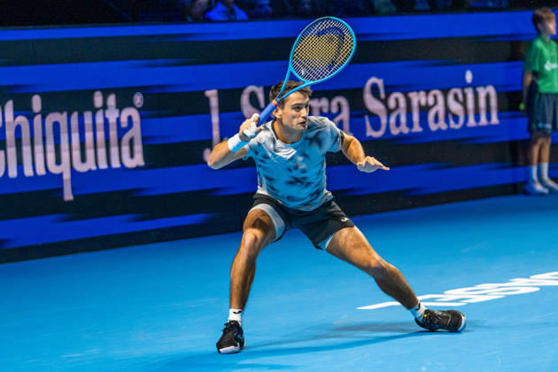 BASEL, SWITZERLAND, OCTOBER 26 Mariano Navone of Argentina in action during Day 3 of the Swiss Indoors Basel at St. Jakobshalle on October 26, 2026, in Basel, Switzerland Copyright: xJustPictures.ch PascalxvonxBürenx jp-en-EuSpIm-Pavo_Fotografie-08482