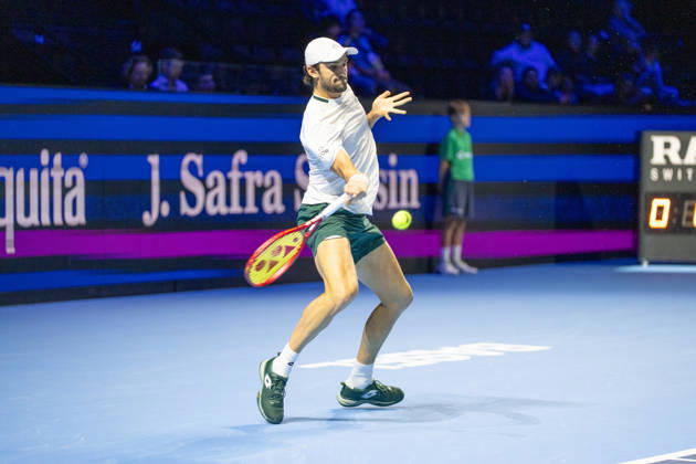 BASEL, SWITZERLAND, OCTOBER 26: Valentin Vacherot of Monaco hits a forehand against Mariano Navone of Argentina during Day 3 of the Swiss Indoors Basel at St. Jakobshalle on October 26, 2026, in Basel, Switzerland Copyright: xJustPictures.ch PascalxvonxBürenx jp-en-EuSpIm-Pavo_Fotografie-08846