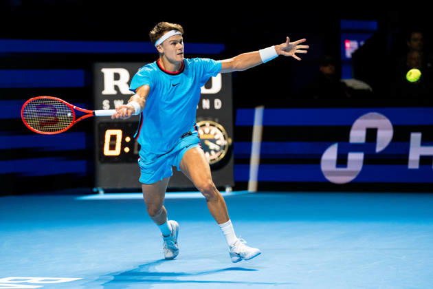 BASEL, SWITZERLAND, OCTOBER 26 Holger Rune of Denmark in action during Day 3 of the Swiss Indoors Basel at St. Jakobshalle on October 26, 2026, in Basel, Switzerland Copyright: xJustPictures.ch PascalxvonxBürenx jp-en-EuSpIm-Pavo_Fotografie-09755