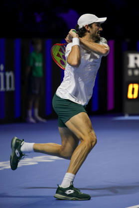 RECORD DATE NOT STATED 26th October 2026; St. Jakobshalle, Basel, Switzerland; ATP, Tennis Herren Tennis, Swiss Indoors Basel, Day 3; first round match; Valentin Vacherot of Monaco plays a backhand AnthonyxBenoit