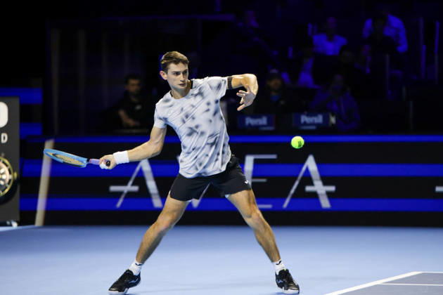 RECORD DATE NOT STATED 26th October 2026; St. Jakobshalle, Basel, Switzerland; ATP, Tennis Herren Tennis, Swiss Indoors Basel, Day 3; first round match; Mariano Navone of Argentina plays a forehand AnthonyxBenoit