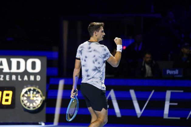 RECORD DATE NOT STATED 26th October 2026; St. Jakobshalle, Basel, Switzerland; ATP, Tennis Herren Tennis, Swiss Indoors Basel, Day 3; first round match; Mariano Navone of Argentina clenches his fist and celebrates winning a point AnthonyxBenoit