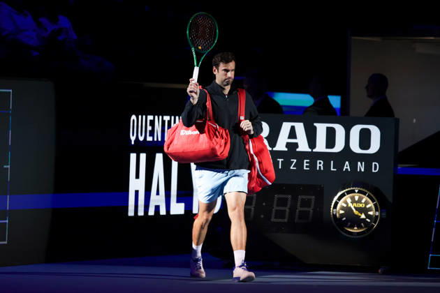 RECORD DATE NOT STATED 26th October 2026; St. Jakobshalle, Basel, Switzerland; ATP, Tennis Herren Tennis, Swiss Indoors Basel, Day 3; first round match; Quentin Halys of France enters Center Court AnthonyxBenoit
