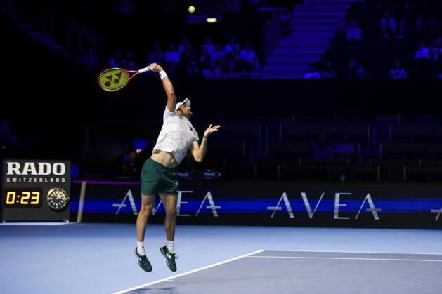 RECORD DATE NOT STATED 26th October 2026; St. Jakobshalle, Basel, Switzerland; ATP, Tennis Herren Tennis, Swiss Indoors Basel, Day 3; first round match; Valentin Vacherot of Monaco serves AnthonyxBenoit