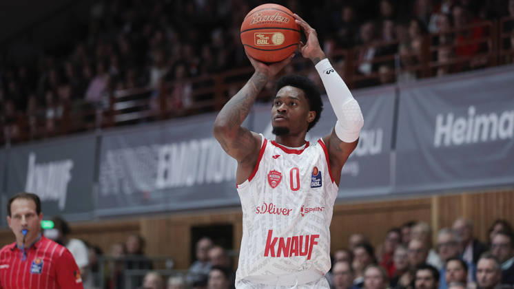 Pictured: Eddie Colbert III of the Würzburg Baskets, 0 with the ball, October 26, 2026; Fitness First Würzburg Baskets vs. NINERS Chemnitz, easyCredit BBL, Matchday 6, Germany, 97072, tectake Arena Würzburg, Copyright: HMBxMedia xJulienxBecker