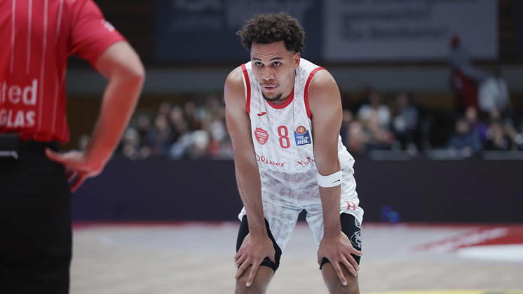 Pictured: Brandon Tischler of the Würzburg Baskets, 8 seconds before his free throws on October 26, 2026,Fitness First Würzburg Baskets vs. NINERS Chemnitz, easyCredit BBL, Matchday 6, Germany, 97072, tectake Arena Würzburg, Copyright: HMBxMedia xJulienxBecker