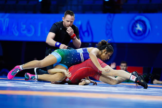 Senior World Championships, 50 kg Open Weight: Thalia Oliveira De Freitas (BRA) def. Ibtissem Doudou (ALG) Copyright: xKostadinxAndonovx
