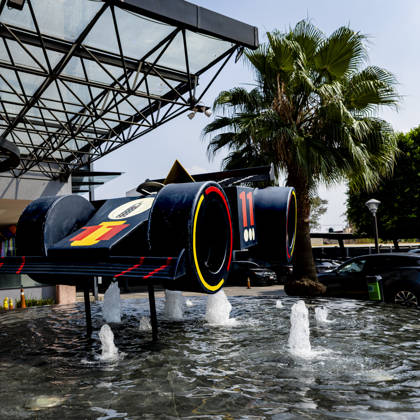MEXICO CITY A Formula 1 car used as decoration at a fountain during the Formula 1 Mexico Grand Prix at the Autódromo Hermanos Rodríguez on October 28, 2026, in Mexico City, Mexico. Photo by DeFodi Images