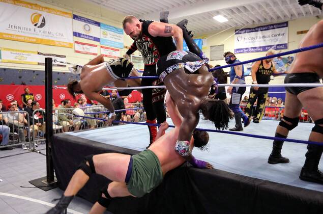 October 15, 2016 - Oceanside, California, USA - 10 15 2016_Oceanside, CA_SoCal Pro Wrestling s Rumble in Oceanside event at the Oceanside Boys & Girls Club gymnasium. Destro gets rid of three competitors from the ring in the main event where multiple wrestlers entered the ring and only one was left at the end._Photo by Oceanside USA - ZUMAn47_