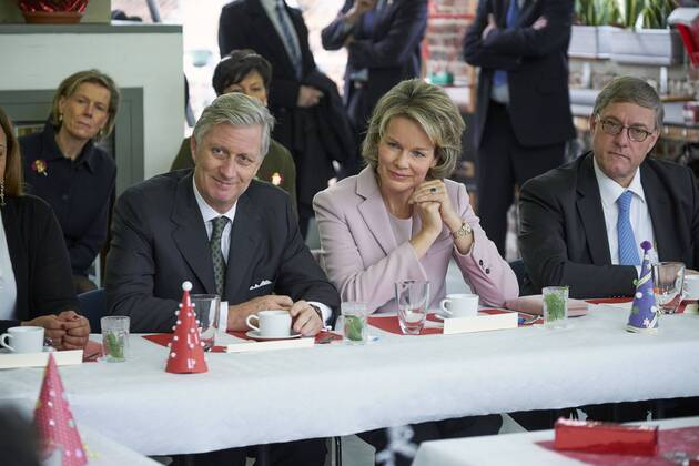 King Philippe - Filip of Belgium and Queen Mathilde of Belgium pictured during a Royal visit to non-profit vzw Buurtwerk Chambery asbl Buurtwerk Chambery, on Thursday 22 December 2016, in Etterbeek, Brussels. Â