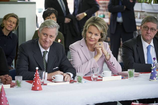 King Philippe - Filip of Belgium and Queen Mathilde of Belgium pictured during a Royal visit to non-profit vzw Buurtwerk Chambery asbl Buurtwerk Chambery, on Thursday 22 December 2016, in Etterbeek, Brussels. Â