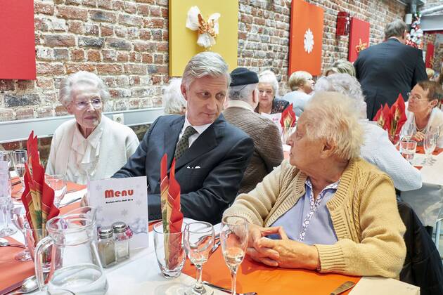 King Philippe - Filip of Belgium and Queen Mathilde of Belgium pictured during a Royal visit to non-profit vzw Buurtwerk Chambery asbl Buurtwerk Chambery, on Thursday 22 December 2016, in Etterbeek, Brussels. Â