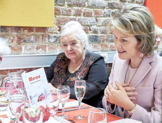 King Philippe - Filip of Belgium and Queen Mathilde of Belgium pictured during a Royal visit to non-profit vzw Buurtwerk Chambery asbl Buurtwerk Chambery, on Thursday 22 December 2016, in Etterbeek, Brussels. Â