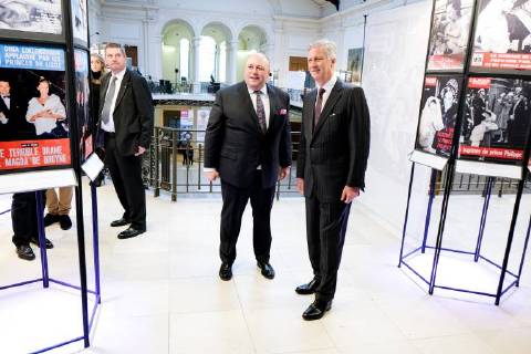 King Philippe - Filip of Belgium pictured during a royal visit to the La Famille royale fait la Une exposition organized by the Soirmag magazine, Wednesday 07 March 2018 in Brussels. The weekly publication is celebrating their 90th anniversary with an exhibition of 300 magazine covers featuring the Royal Family F. Andrieu Agencepeps Reporters Roi Philippe durand la visite de l exposition La Famille royale fait la Une organisÃ  F.ANDRIEU