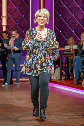 MDR Riverboat presenter Andrea Ballschuh on the occasion of the recording of the MDR talk show Riverboat on 06 12 2019 in Studio 3 of the Mediacity Leipzig 20191206SFL0043
