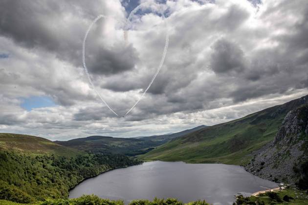 EDITORIAL USE ONLY Red Bull Matadors Aerobatic Display Over The East Coast of Ireland 2 7 2020 Pictured today at Lough Tay, the Red Bull Matadors piloted by Paul Bonhomme & Steve Jones, took to the skies to perform a thrilling aerobatic display along the east coast of Ireland GivesYouWings The Red Bull Matadors 2 7 2020 Copyright: x INPHO MorganxTreacyx 0047500539st