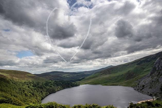EDITORIAL USE ONLY Red Bull Matadors Aerobatic Display Over The East Coast of Ireland 2 7 2020 Pictured today at Lough Tay, the Red Bull Matadors piloted by Paul Bonhomme & Steve Jones, took to the skies to perform a thrilling aerobatic display along the east coast of Ireland GivesYouWings The Red Bull Matadors 2 7 2020 Copyright: x INPHO MorganxTreacyx 0047500540st