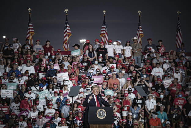 President Donald Trump speaks at a Make America Great Again event, Trump™s first campaign rally since contracting Covid 19 at Orlando Sanford International Airport, Florida, USA 12 Oct 2020 Orlando USA xWIXTRÖMxPETERx, Copyright: xWIXTRÖMxPETERx Donald Trump campaign rally