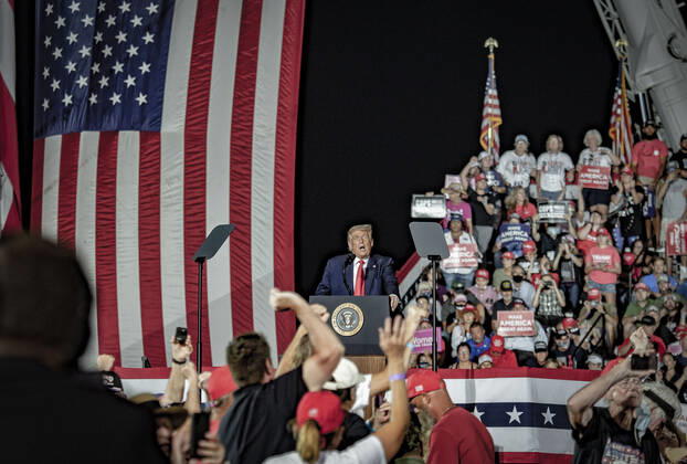 President Donald Trump speaks at a Make America Great Again event, Trump™s first campaign rally since contracting Covid 19 at Orlando Sanford International Airport, Florida, USA 12 Oct 2020 Orlando USA xWIXTRÖMxPETERx, Copyright: xWIXTRÖMxPETERx Donald Trump campaign rally