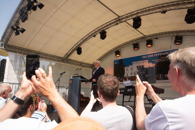Frank-Walter Steinmeierï¼apresident Of Germany, Visits The Opening Of Villa Hammerschmidt In Bonn Frank-Walter Steinmeierï¼apresident of Germany is seen speaking on the stage during the opening day of Villa Hammerschmidt in Bonn, Germany on June18ï¼a2022 Bonn Germany  Copyright: xYingxTangx originalFilename: tang-notitle220618_npTVO