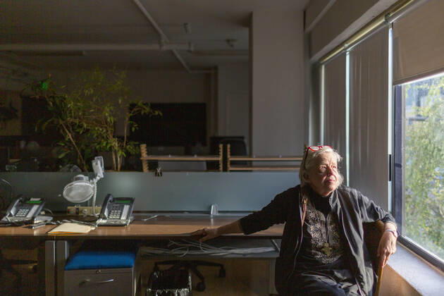 December 1, 2017, San Francisco, California, USA: Sandy Close, at the New American Media office, now closed, Friday Dec. 1, 2017 in San Francisco, CA. ..â€oeFor more than 45 years, Sandy Close brought the unlikeliest of voices into journalism, mentoring and publishing refugees from Vietnam and Afghanistan, incarcerated youth offenders, and young men who hustled drugs on the streets but knew their communities intimately. Now after more than 45 years, Pacific News Service and New American Media, the organizations she ran, are closing up shop, ending a media institution whose influence will continue to be felt through the scores of talented alumni working in journalism today. San Francisco USA - ZUMAk74_ 20171201_znp_k74_012 Copyright: xEricxKaynex