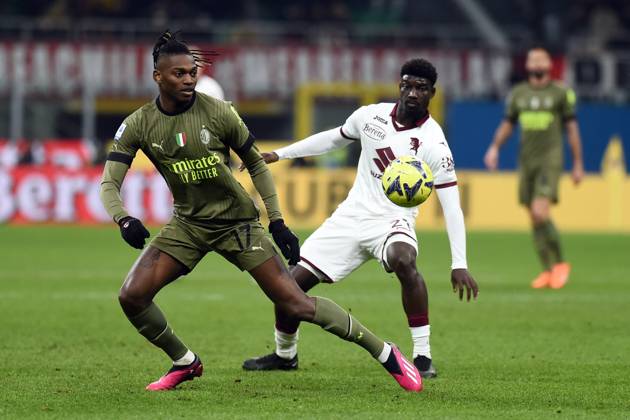 Photo IPP Paolo Bona Milan 10 02 2023 Serie A Football Championship season 2022 2023 Milan Turin In the photo Rafael Leao and Michel Adipo Italy Photo Press Worldwide Copyright 0