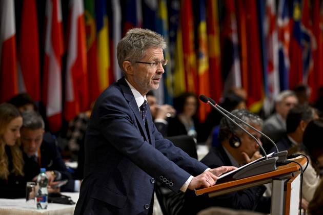 Czech Senate President Milos Vystrcil delivers a speech, as he attended two-day conference of heads of EU countries parliaments in Prague, Czech Republic, April 25, 2023. (CTKxPhoto OndrejxDeml) CTKPhotoP2023042503164  CTKPhotoP2023042503164