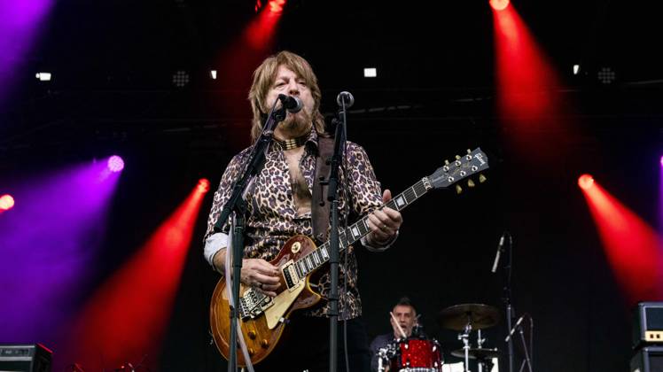 July 23, 2023, Edmonton, Alberta, Canada: Canadian Rock Artist Aldo Nova performs on the Northlights Stage on day 3 of K-Days in Edmonton of it s 10 day run. Opening for Quiet Riot this is the first tour for Aldo Nova in 31 years, they are performing live at Edmonton Expo Centre and Fairgrounds. Edmonton Canada - ZUMAs197 20230723_zaa_s197_393 Copyright: xRonxPalmerx