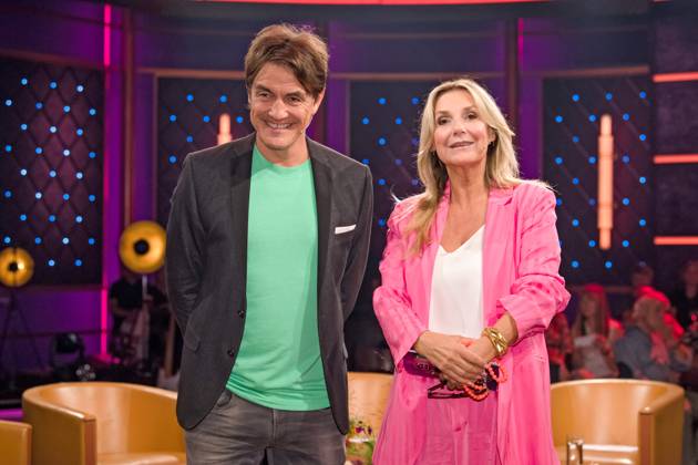 MDR Riverboat host Matze Knop and host Kim Fisher on the occasion of the recording of the MDR talk show Riverboat on 08 09 2023 in the Mediacity Leipzig 20230908ADO0047