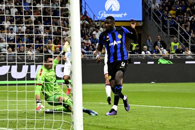 Photo IPP Paolo Bona Milan 14 04 2024 Serie A Football Championship season 2023 2024 match Inter Cagliari In the photo Marcus Thuram scores the goal of 1 0 Italy Photo Press Worldwide Copyright