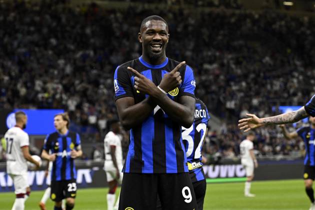 Photo IPP Paolo Bona Milan 14 04 2024 Serie A Football Championship season 2023 2024 match Inter Cagliari In the photo Marcus Thuram exults after the goal of 1 0 Italy Photo Press Worldwide Copyright