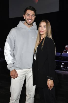 Dennis Gries and Katja Geretschuchin at the Rebekka Ruetz Fashion Show Black Sun at Berlin Fashion Week S S 2025 in the Uber Eats Music Hall Berlin, 03 07 2024 Foto:xN.xKubelkax xFuturexImagex ruetz_4613