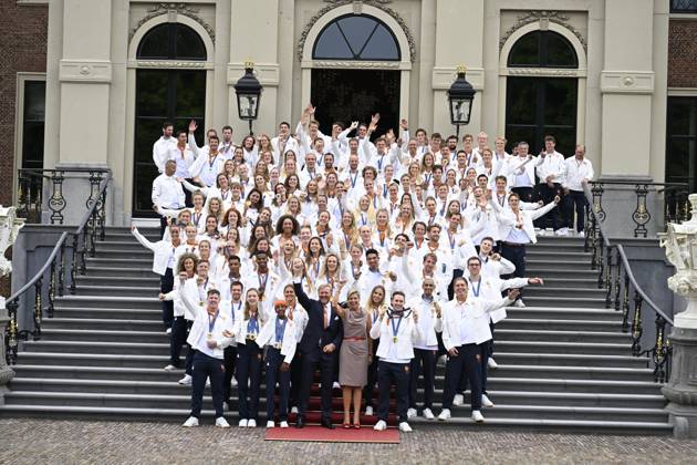 The Hague, The Netherlands, 2024 08 13 15 25 16 THE HAGUE, 13 08 2024, Huis ten Bosch PalaceKing Willem Alexander and Queen Maxima receive the Dutch medal winners of the 2024 Summer Olympics in Paris at Huis ten Bosch PalacePHOTO NLImage Patrick van Emst Credit NLImage Patrick van Emst Copyright: xx x