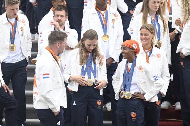 The Hague, The Netherlands, 2024 08 13 15 29 34 THE HAGUE, 13 08 2024, Huis ten Bosch PalaceKing Willem Alexander and Queen Maxima receive the Dutch medal winners of the 2024 Summer Olympics in Paris at Huis ten Bosch PalacePHOTO NLImage Patrick van Emst Credit NLImage Patrick van Emst Copyright: xx x