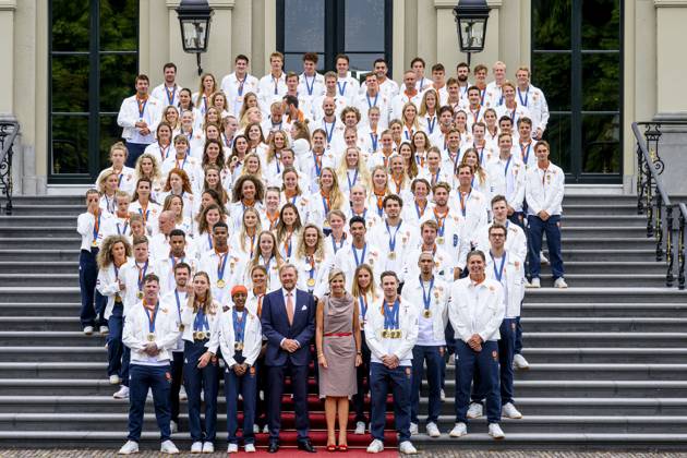 The Hague, The Netherlands, 2024 08 13 15 24 28 THE HAGUE, 13 08 2024, Huis ten Bosch PalaceKing Willem Alexander and Queen Maxima receive the Dutch medal winners of the 2024 Summer Olympics in Paris at Huis ten Bosch PalacePHOTO NLImage Patrick van EmstIn the pho Copyright: xx x