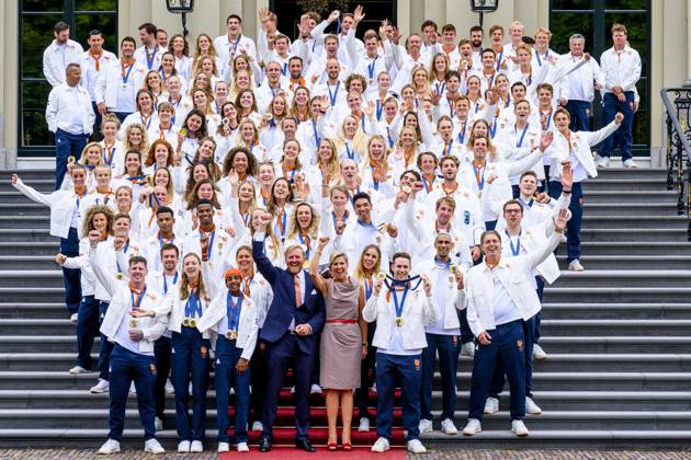 The Hague, The Netherlands, 2024 08 13 15 25 15 THE HAGUE, 13 08 2024, Huis ten Bosch PalaceKing Willem Alexander and Queen Maxima receive the Dutch medal winners of the 2024 Summer Olympics in Paris at Huis ten Bosch PalacePHOTO NLImage Patrick van EmstIn the pho Copyright: xx x