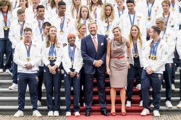 The Hague, The Netherlands, 2024 08 13 15 26 16 THE HAGUE, 13 08 2024, Huis ten Bosch PalaceKing Willem Alexander and Queen Maxima receive the Dutch medal winners of the 2024 Summer Olympics in Paris at Huis ten Bosch PalacePHOTO NLImage Patrick van EmstIn the pho Copyright: xx x