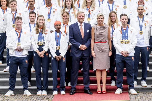 The Hague, The Netherlands, 2024 08 13 15 26 41 THE HAGUE, 13 08 2024, Huis ten Bosch PalaceKing Willem Alexander and Queen Maxima receive the Dutch medal winners of the 2024 Summer Olympics in Paris at Huis ten Bosch PalacePHOTO NLImage Patrick van EmstIn the pho Copyright: xx x