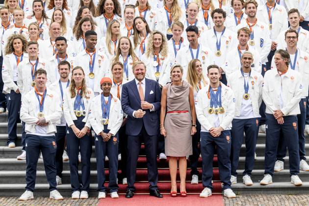 The Hague, The Netherlands, 2024 08 13 15 26 59 THE HAGUE, 13 08 2024, Huis ten Bosch PalaceKing Willem Alexander and Queen Maxima receive the Dutch medal winners of the 2024 Summer Olympics in Paris at Huis ten Bosch PalacePHOTO NLImage Patrick van EmstIn the pho Copyright: xx x
