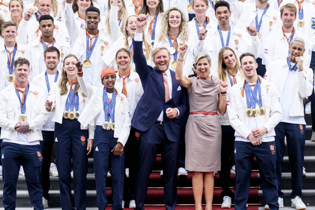 The Hague, The Netherlands, 2024 08 13 15 28 06 THE HAGUE, 13 08 2024, Huis ten Bosch PalaceKing Willem Alexander and Queen Maxima receive the Dutch medal winners of the 2024 Summer Olympics in Paris at Huis ten Bosch PalacePHOTO NLImage Patrick van EmstIn the pho Copyright: xx x