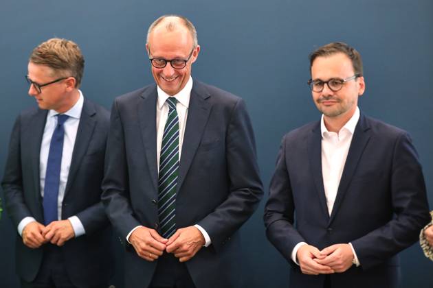 Berlin, Germany, 23 09 2024 Konrad Adenauer Haus CDU board meeting General Secretary Carsten Linnemann, party leader Friedrich Merz and top candidate in the Brandenburg state election Jan Redmann Copyright: xdtsxNachrichtenagenturx dts_47027