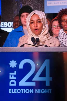 November 5, 2024, St. Paul, Minnesota, USA: United States Representative Ilhan Omar (D-MN) speaks at the Minnesota DFL Election Night event at the InterContinental Hotel in St. Paul, Minnesota on November 5th, 2024. St. Paul USA - ZUMAg254 20241105_zsp_g254_051 Copyright: xStevenxGarciax